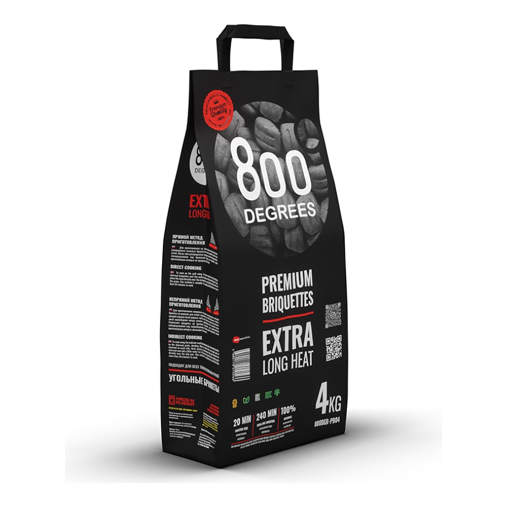 Уголь в брикетах 800 Degrees Premium Долгое Горение, мешок 4 кг 800DGR ...