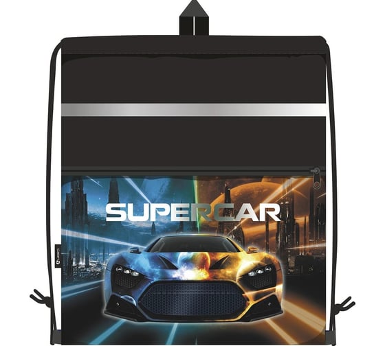 Сумка для сменной обуви LAMARK Supercar, 41x48 см, на шнурке, карман на молнии, светоотражающая лента, ручка-петля SB0011-05