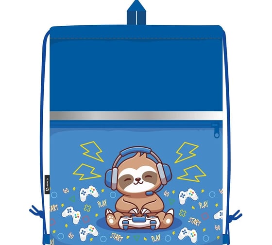 Сумка для сменной обуви LAMARK Little Gamers, 33x42 см, на шнурке, карман на молнии, светоотражающая лента, ручка-петля SB0022-19