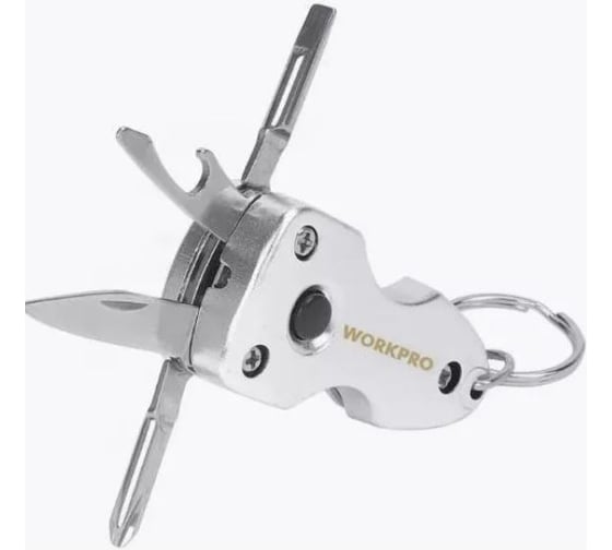 Мультитул 7в1 брелок WORKPRO WP нержавеющая сталь, светодиодная подсветка 382004 WP382004