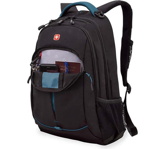 Рюкзак Swissgear черный/бирюзовый, 32x15x46 см, 22 л SA3165206408