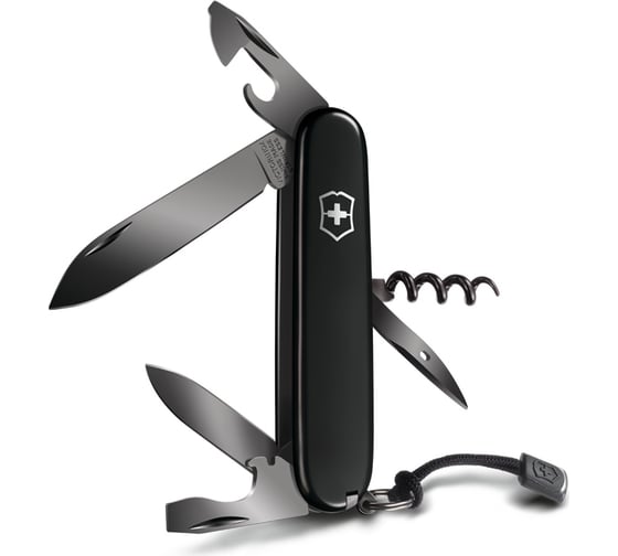 Нож Victorinox Spartan PS, 91 мм, 13 функций, чёрный, с темляком 1.3603.3P