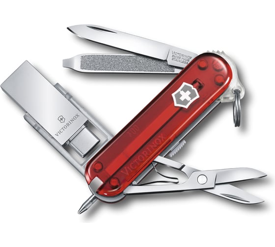 Нож-брелок Victorinox USB 16 Гб, 58 мм, 8 функций, полупрозрачный красный 4.6235.TG16B1 1