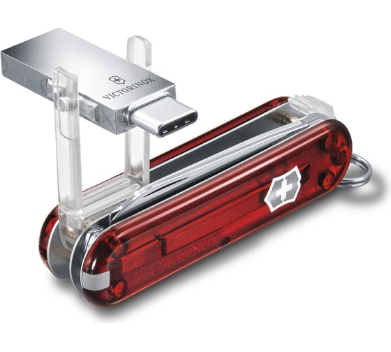 Нож-брелок Victorinox USB 16 Гб, 58 мм, 8 функций, полупрозрачный красный 4.6235.TG16B1