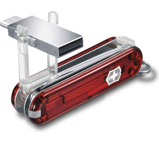 Нож-брелок Victorinox USB 16 Гб, 58 мм, 8 функций, полупрозрачный красный 4.6235.TG16B1