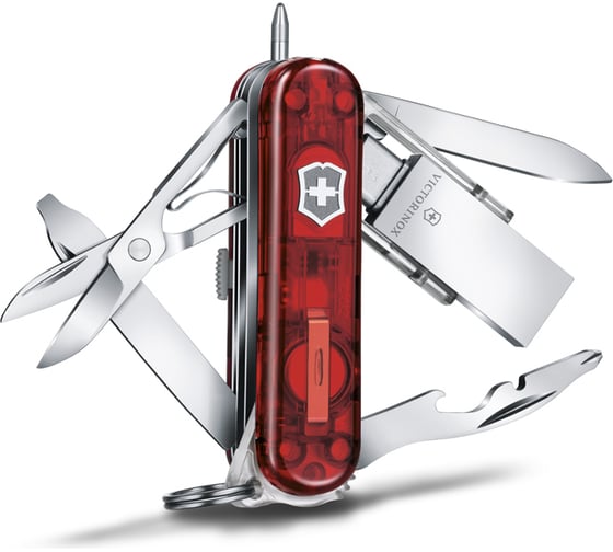 Нож-брелок Victorinox Midnight Manager@work, USB 16 Гб, 58 мм, 10 функций, красный полупрозрачный 4.6336.TG16