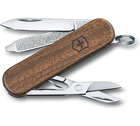 Нож-брелок Victorinox Classic SD, 58 мм, 5 функций, рукоять из орехового дерева 0.6221.63