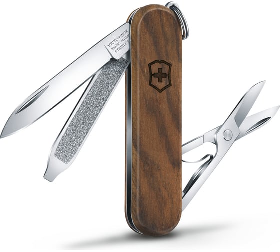 Нож-брелок Victorinox Classic SD, 58 мм, 5 функций, рукоять из орехового дерева 0.6221.63
