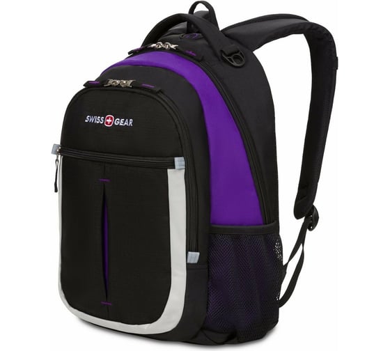 Рюкзак Swissgear, чёрный/фиолетовый/серебристый, 32х15х45 см, 22 л, SA13852915
