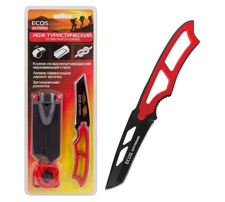 Туристический нож Ecos EX-SW-B01R со свистком в ножнах красный 325124