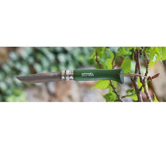 Нож Opinel Trekking №8 хаки кожаный темляк 001703