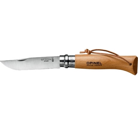 Нож Opinel №8 рукоять из бука кожаный темляк 001321