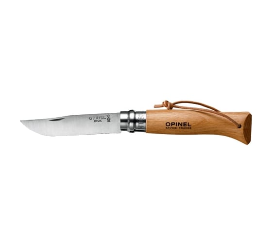 Нож Opinel №8 рукоять из бука кожаный темляк 001321