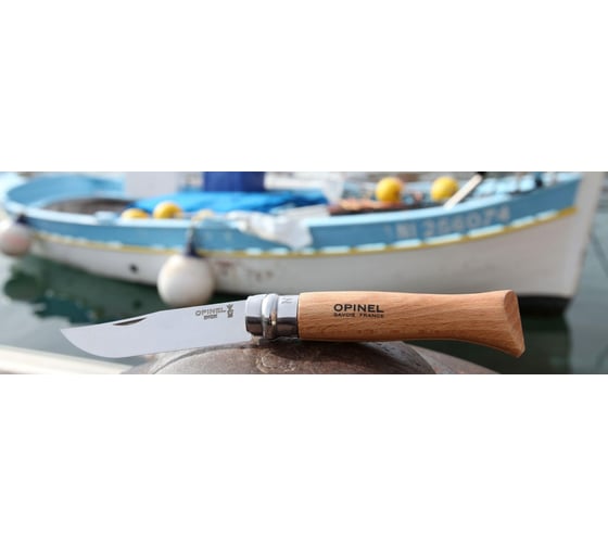 Нож Opinel №8 рукоять из бука кожаный темляк 001321
