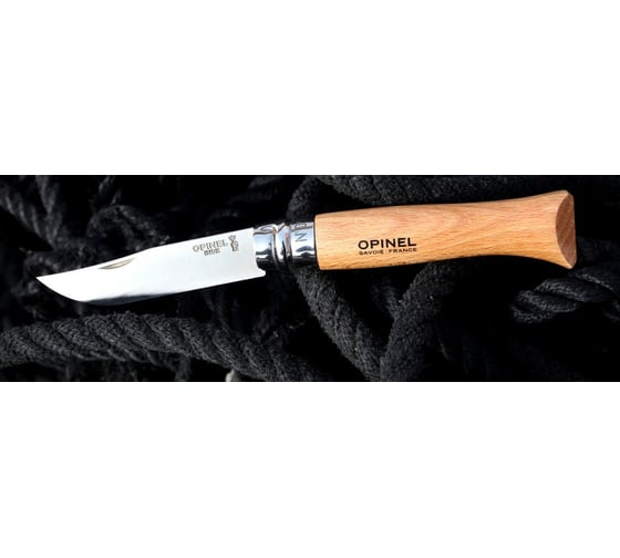 Нож Opinel №8 рукоять из бука кожаный темляк 001321