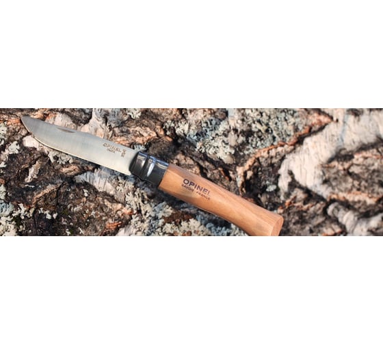 Нож Opinel №8 рукоять из бука кожаный темляк 001321