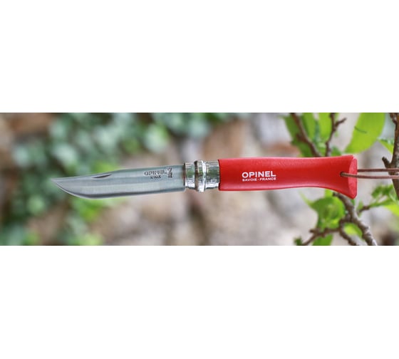 Нож Opinel Trekking №8 кожаный темляк, красный 001705