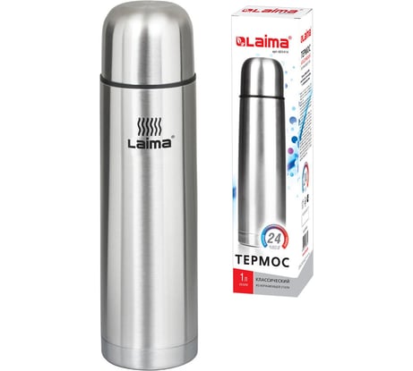Классический термос с узким горлом ЛАЙМА 1л, нержавеющая сталь, 601414