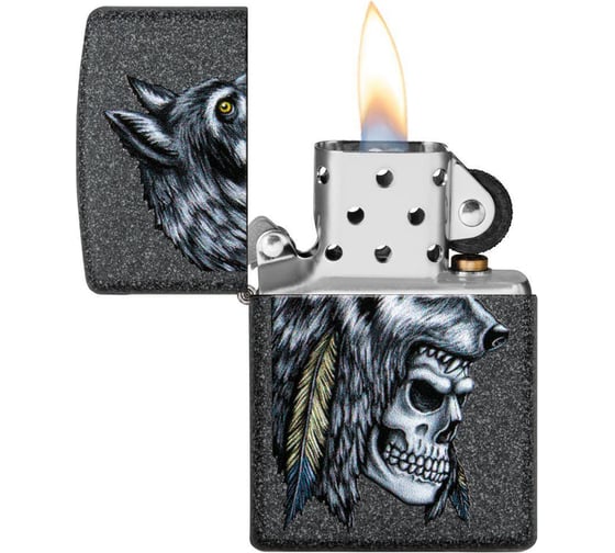Зажигалка ZIPPO Wolf Skull с покрытием Iron Stone, 38x13x57 мм, 29863