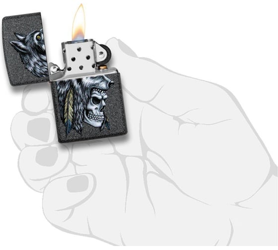 Зажигалка ZIPPO Wolf Skull с покрытием Iron Stone, 38x13x57 мм, 29863