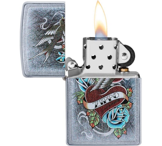 Зажигалка ZIPPO Vintage Tattoo, с покрытием Street Chrome, 38x13x57 мм, 29874