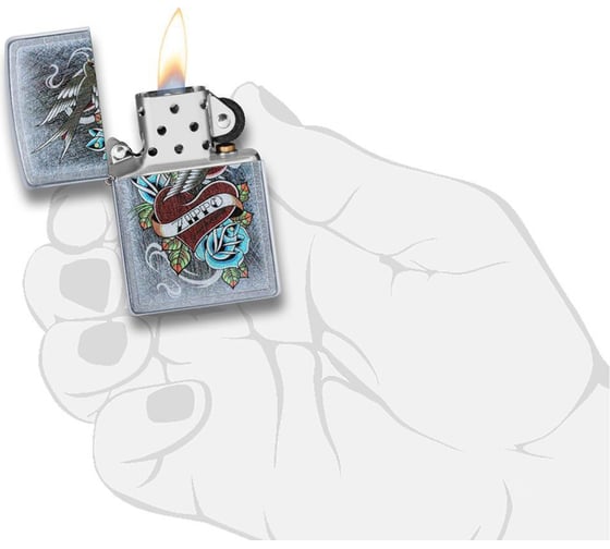 Зажигалка ZIPPO Vintage Tattoo, с покрытием Street Chrome, 38x13x57 мм, 29874