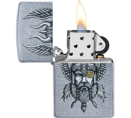 Зажигалка ZIPPO Viking Warrior, с покрытием Street Chrome, 38x13x57 мм, 29871