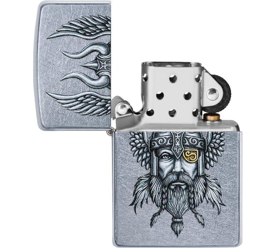 Зажигалка ZIPPO Viking Warrior, с покрытием Street Chrome, 38x13x57 мм, 29871