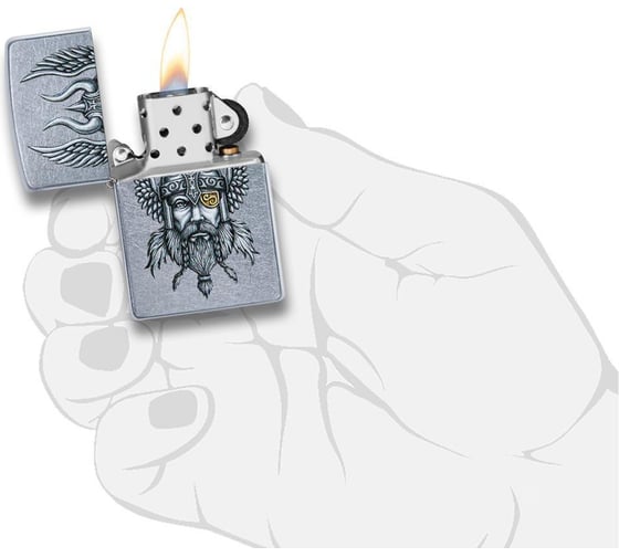 Зажигалка ZIPPO Viking Warrior, с покрытием Street Chrome, 38x13x57 мм, 29871