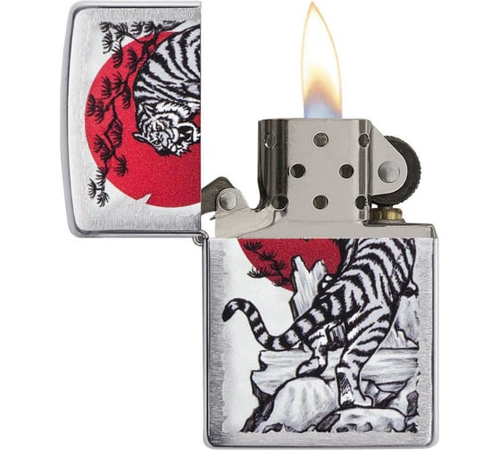 Зажигалка ZIPPO Asian Tiger, с покрытием Brushed Chrome, 38x13x57 мм, 29889
