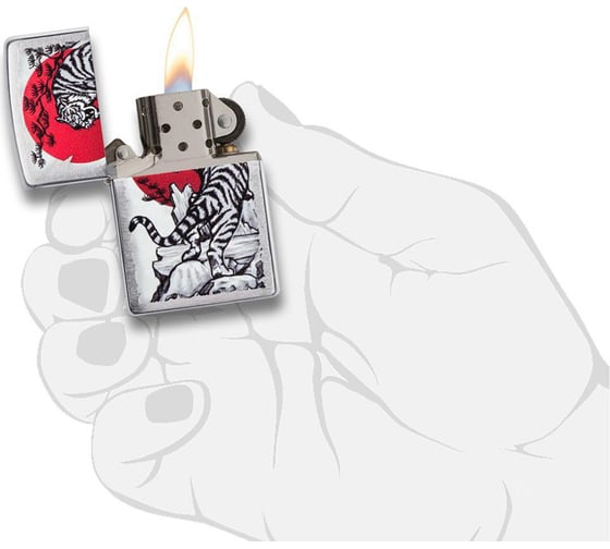 Зажигалка ZIPPO Asian Tiger, с покрытием Brushed Chrome, 38x13x57 мм, 29889