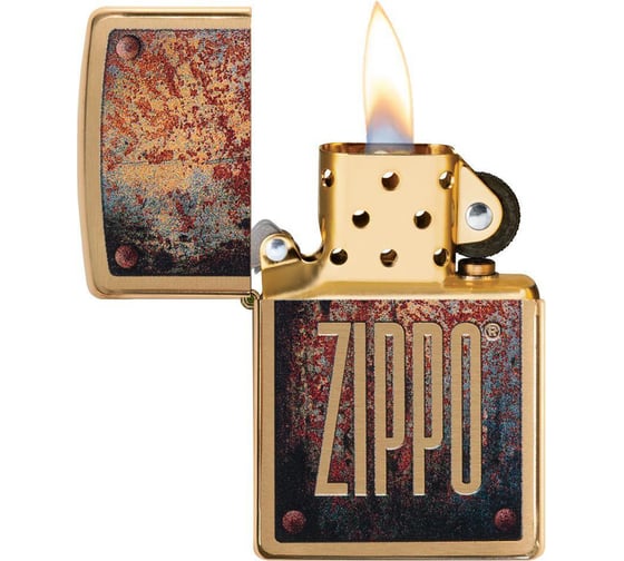 Зажигалка ZIPPO Rusty Plate, с покрытием Brushed Brass, 38x13x57 мм, 29879