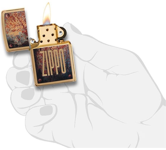 Зажигалка ZIPPO Rusty Plate, с покрытием Brushed Brass, 38x13x57 мм, 29879