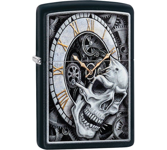Зажигалка ZIPPO Skull Clock, с покрытием Black Matte, 36x12x56 мм, 29854