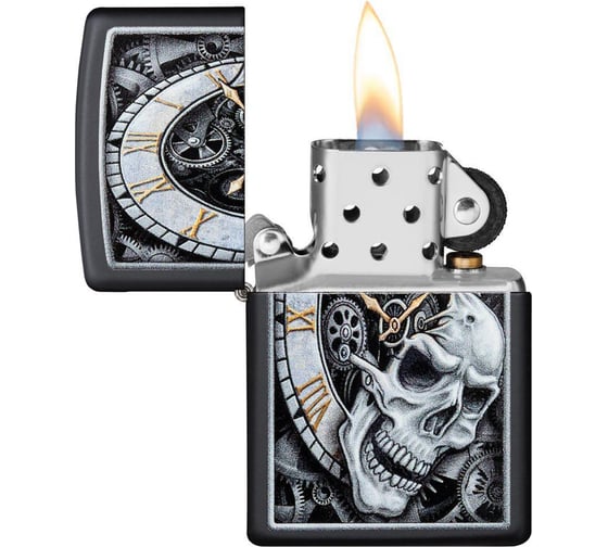 Зажигалка ZIPPO Skull Clock, с покрытием Black Matte, 36x12x56 мм, 29854