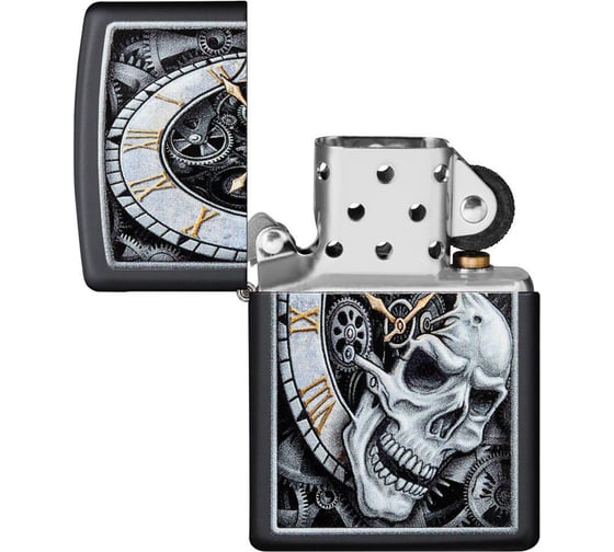 Зажигалка ZIPPO Skull Clock, с покрытием Black Matte, 36x12x56 мм, 29854