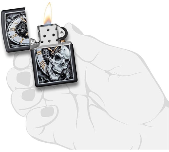 Зажигалка ZIPPO Skull Clock, с покрытием Black Matte, 36x12x56 мм, 29854