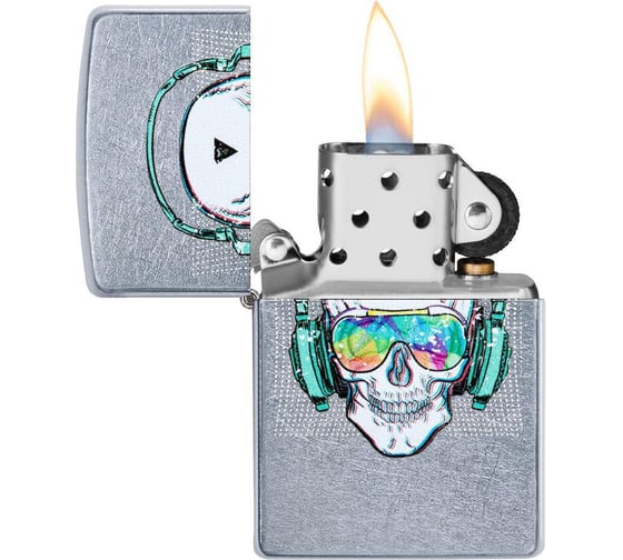 Зажигалка ZIPPO Skull Headphone, с покрытием Street Chrome, 38x13x57 мм, 29855