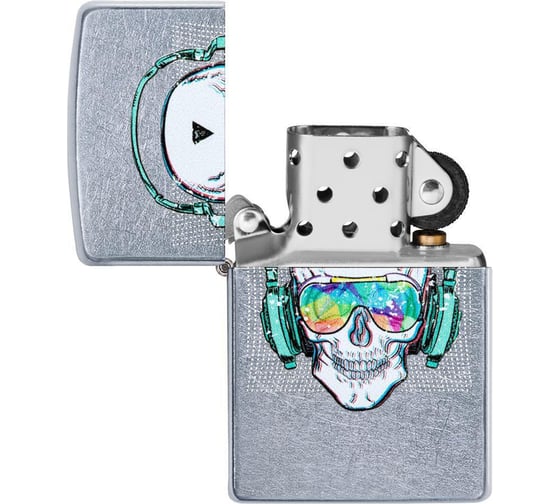 Зажигалка ZIPPO Skull Headphone, с покрытием Street Chrome, 38x13x57 мм, 29855