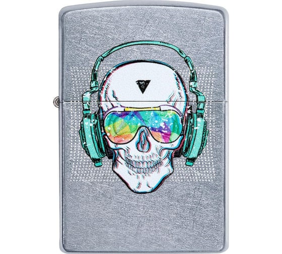 Зажигалка ZIPPO Skull Headphone, с покрытием Street Chrome, 38x13x57 мм, 29855