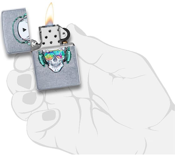 Зажигалка ZIPPO Skull Headphone, с покрытием Street Chrome, 38x13x57 мм, 29855