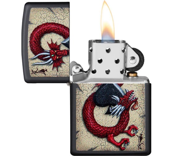 Зажигалка ZIPPO Dragon Ace, с покрытием Black Matte, 38x13x57 мм, 29840
