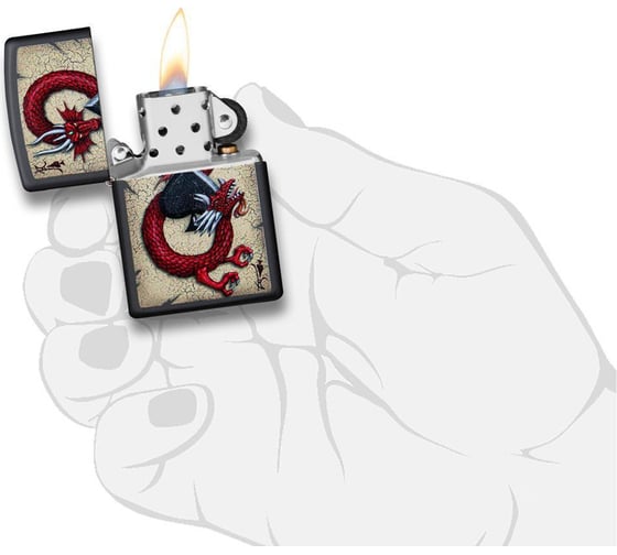 Зажигалка ZIPPO Dragon Ace, с покрытием Black Matte, 38x13x57 мм, 29840