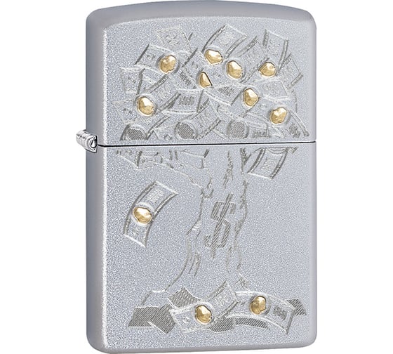 Зажигалка ZIPPO Money Tree Design, с покрытием Satin Chrome, 38x13x57 мм, 29999