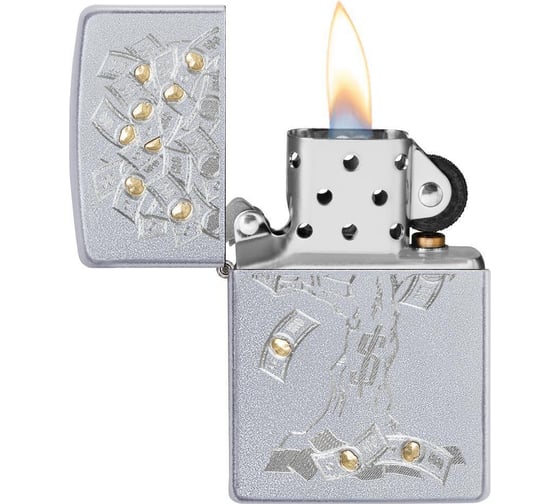 Зажигалка ZIPPO Money Tree Design, с покрытием Satin Chrome, 38x13x57 мм, 29999