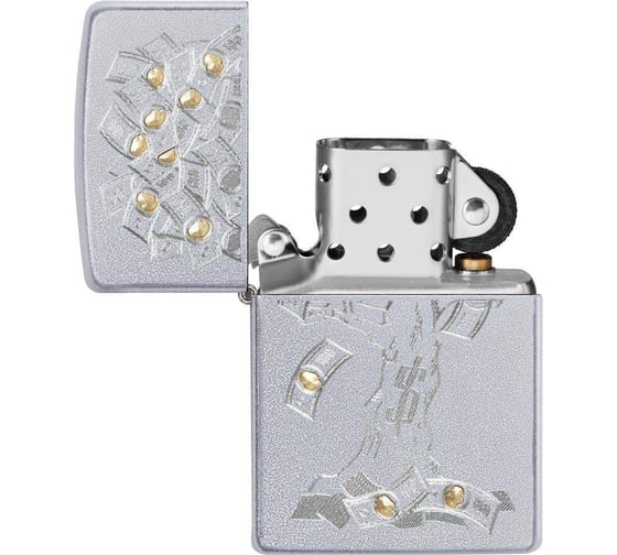 Зажигалка ZIPPO Money Tree Design, с покрытием Satin Chrome, 38x13x57 мм, 29999