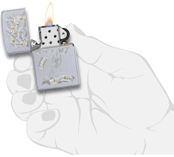 Зажигалка ZIPPO Money Tree Design, с покрытием Satin Chrome, 38x13x57 мм, 29999