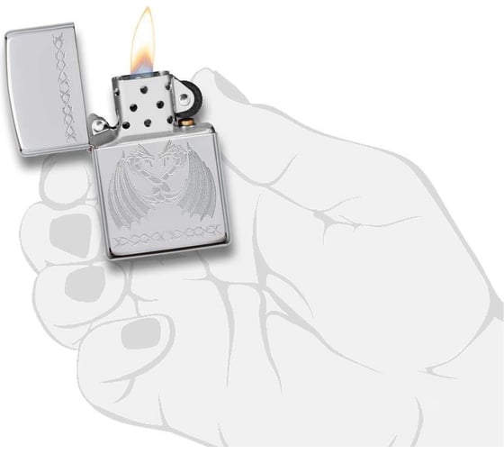 Зажигалка ZIPPO Dancing Dragons, с покрытием High Polish Chrome, 38x13x57 мм, 29988