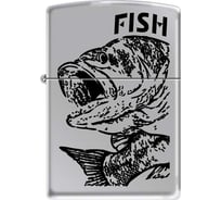 Зажигалка Zippo Чёрный окунь, с покрытием High Polish Chrome, 38x13x57 мм, 250 FISH - BIG MOUTH