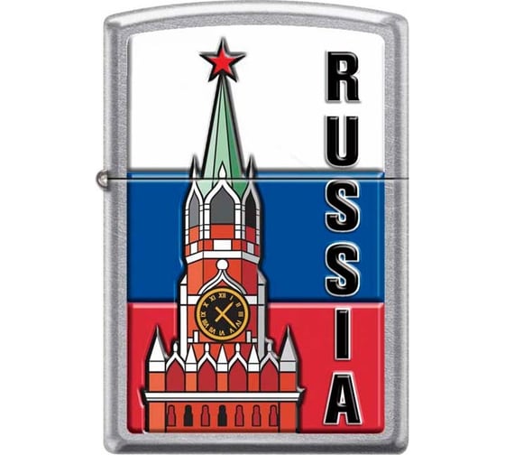 Зажигалка Zippo Московский кремль, с покрытием Street Chrome, 38x13x57 мм, 207 KREMLIN FLAG RUSSIA 1